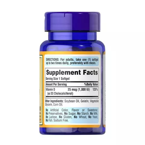 Puritan's Pride D3-vitamin 1000 NE  100 lágykapszula