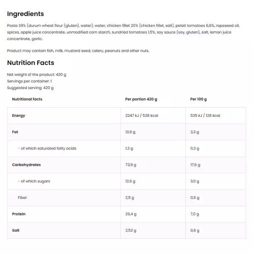 OstroVit Készétel - Csirkehús toszkán szószban tésztával 420 g