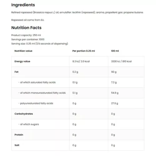 OstroVit főzőspray - 250ml - vajízű