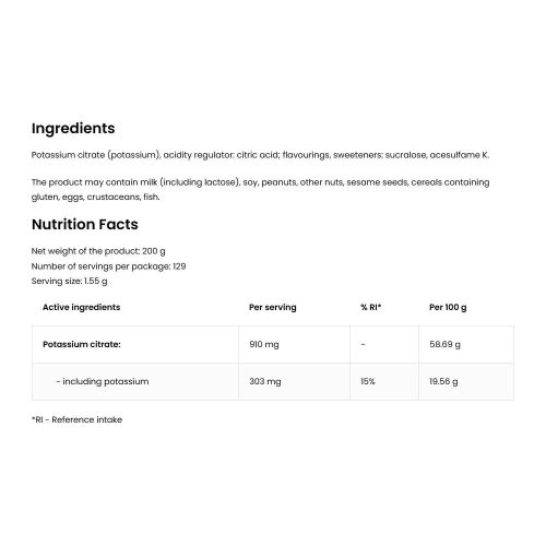 OstroVit Potassium Citrate - Kálium citrát por  - 200g 