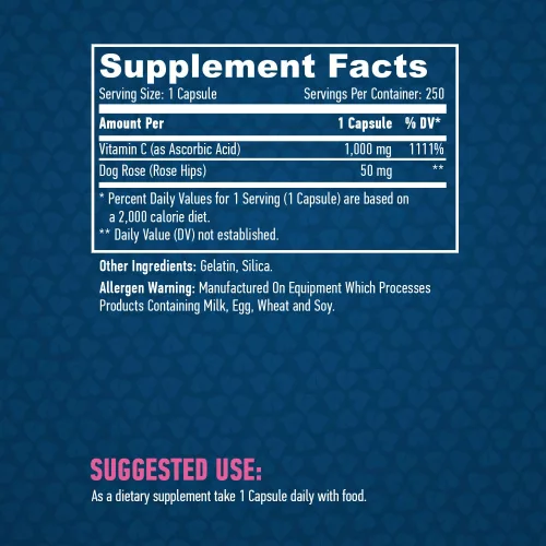 Haya Labs – Vitamin C with Rose Hips 1000mg / 250 Caps.
