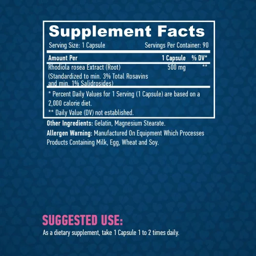 Haya Labs – Rhodiola Rosea Extract 500mg / 90 Caps.