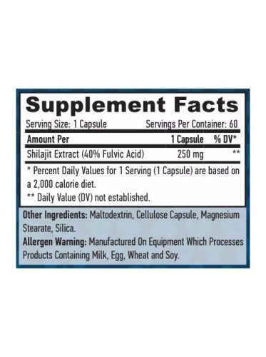 Haya Labs - Shilajit 250 mg (Shilajit Fulvosav Komplex) - 60 kapszula