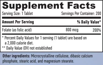 Haya Labs – Folic Acid 800mcg / 250 Tabs