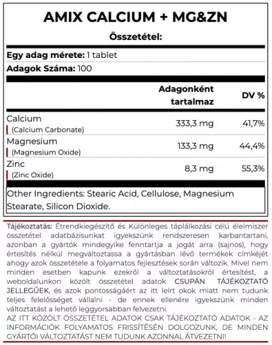 AMIX Nutrition – Calcium-Magnesium-Zinc 100 tabletta